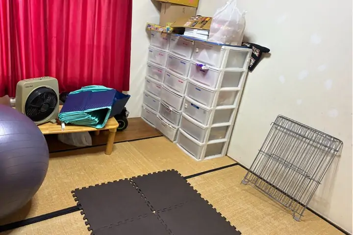 バランスボールを置いたちゃまの和室